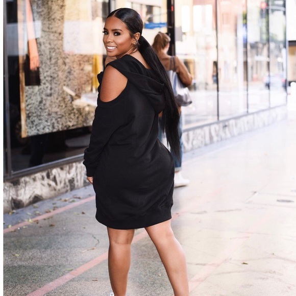 Cold Shoulder Sweatshirt Hoodie Dress - Picture 1 of 3